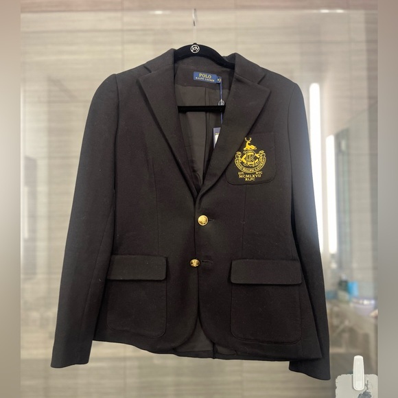 NWT Polo Ralph Lauren Embroidered Crest Black Blazer Golden-tone Buttons Preppy - Picture 12 of 12